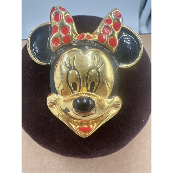 Vintage Minnie Mouse Brooch Pin Disney Gold Tone Large 2 Inches Signed RARE - Picture 2 of 7